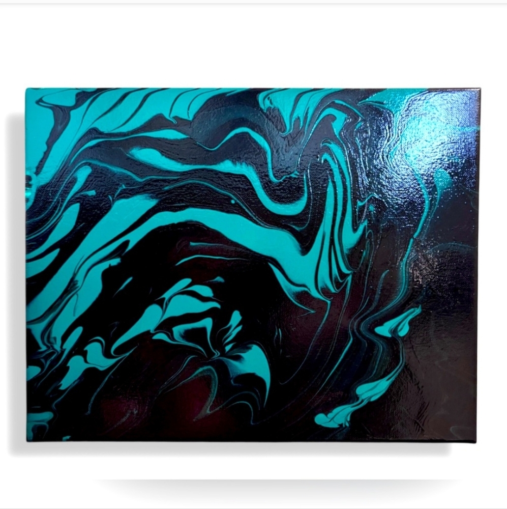 Original Artwork Black & Green Acrylic Pour Painting 11” x 14”One of a Kind!